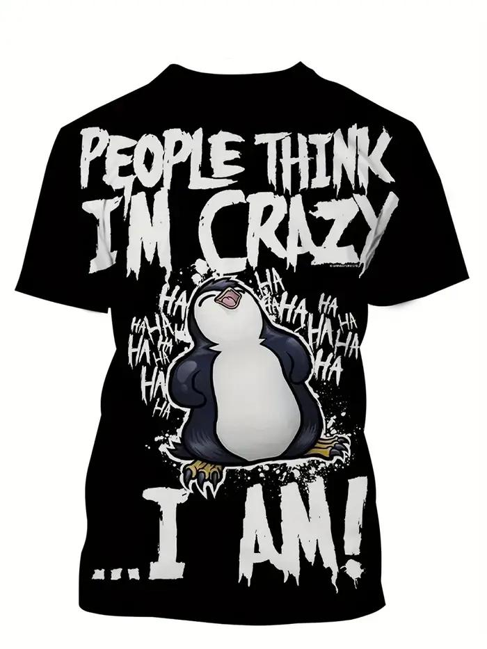 T-shirt d'été pour hommes, pingouin fou, nouvelle impression numérique, mode 3D, manches courtes, st