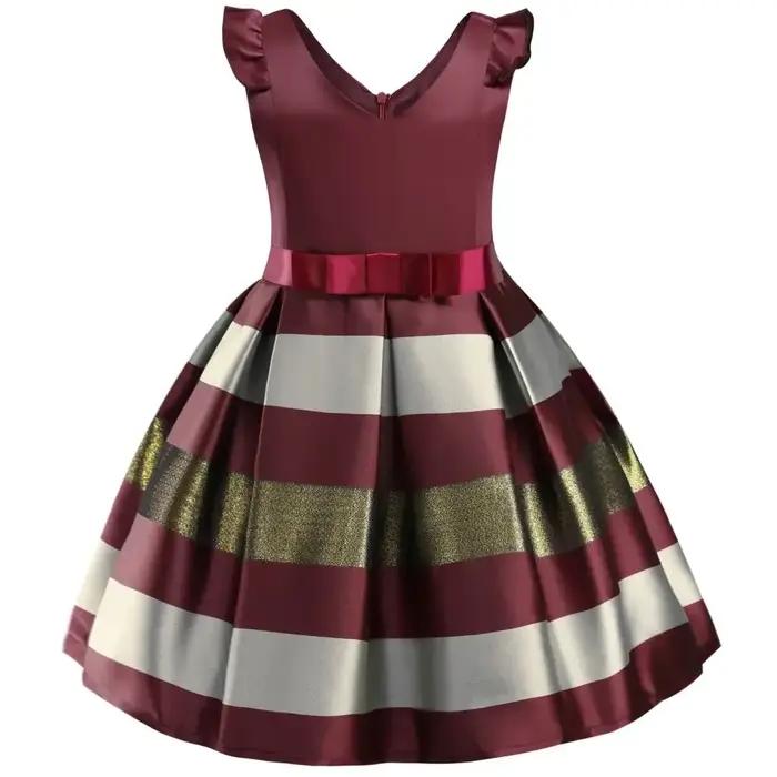 Robe fleurs rayures petite fille princesse Noël mariage - Tenue fête élégante enfants vêtements cérémonie