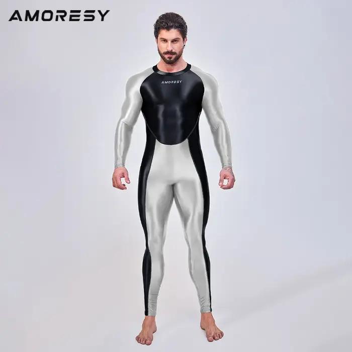 AMORESY-Combinaison de batterie lisse pour homme, combinaison de course à pied, catsuit de fitness,