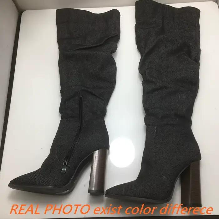 Girseaby femme cuissardes bout carré fermeture éclair plissé bloc talons grande taille 47 48 49 50 d