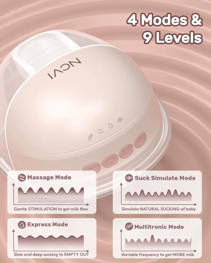 NCVI 2025 tire-lait portable, tire-lait mains libres, 4 modes et 9 niveaux, tire-lait discret ultra