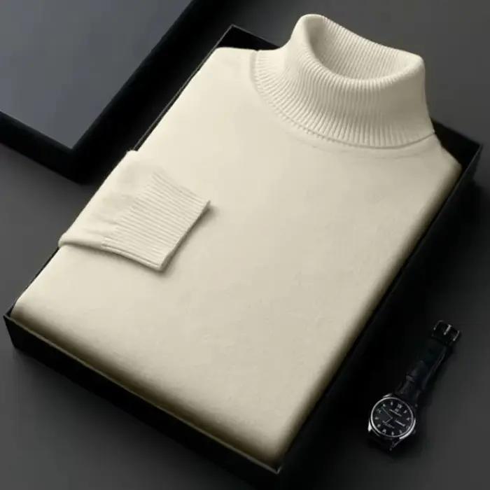 Pull tricoté à manches longues pour hommes, couleur unie, manteaux à col roulé, coupe cintrée, vêtem