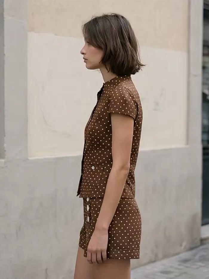 Willshela – ensemble 2 pièces pour femmes, débardeur marron à simple boutonnage et short à fermeture