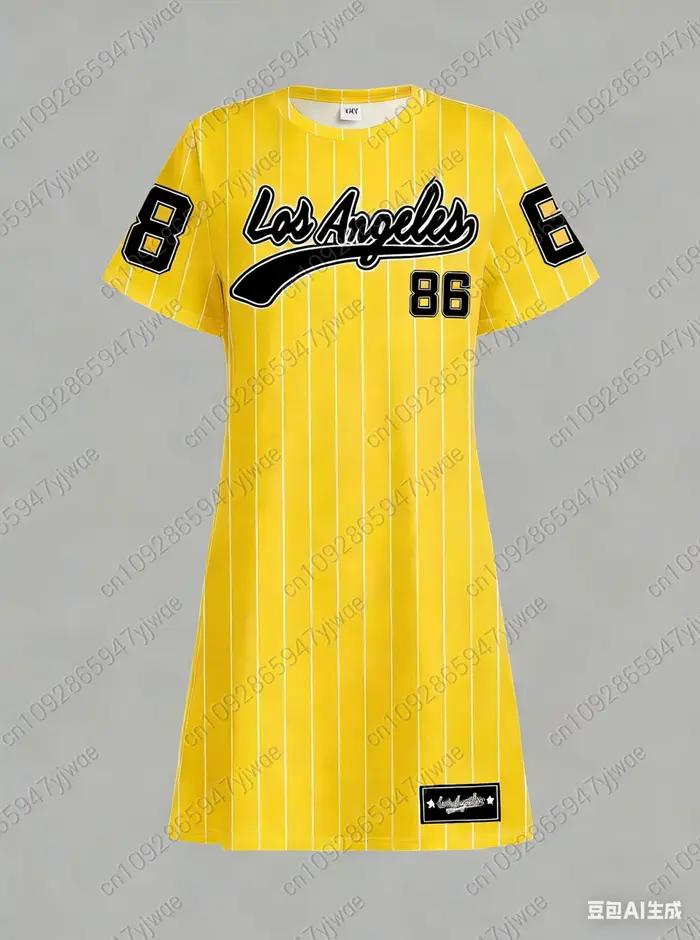 Robe T-shirt ample décontractée pour femme été 2026 NO.86 LOS ANGELES Imprimé Col rond Manches court