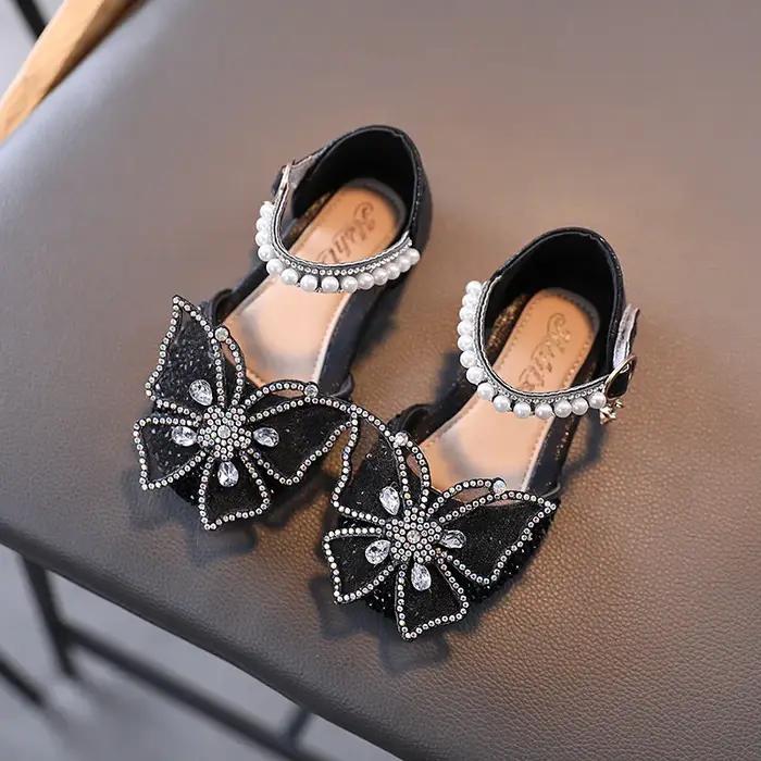 Sandales d'été pour filles, chaussures de princesse à paillettes et nœud en strass, chaussures à tal