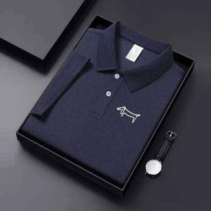 Nouveau T-shirt décontracté à col pour homme en tissu respirant de couleur unie, idéal pour le golf,