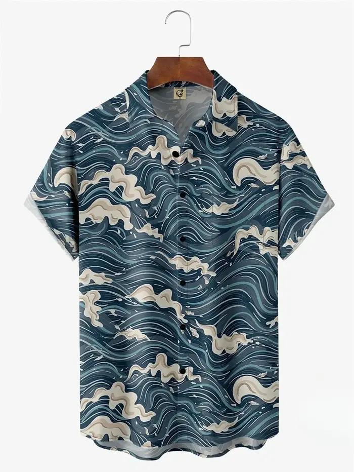 Chemises hawaïennes pour hommes, hauts à manches courtes, Style japonais, impression 3D, vêtements g