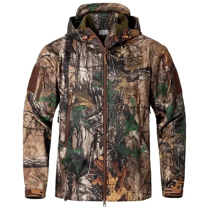 Veste de chasse de Camouflage silencieuse pour hommes, vestes tactiques polaires imperméables, coque