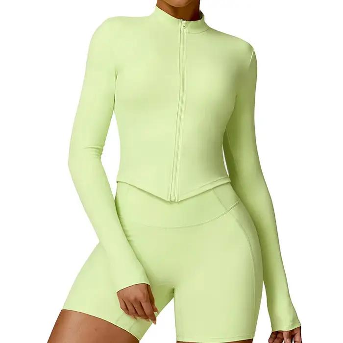 Chemise d'exercice de gymnastique pour femmes, vêtements de sport à manches longues, veste à fermetu