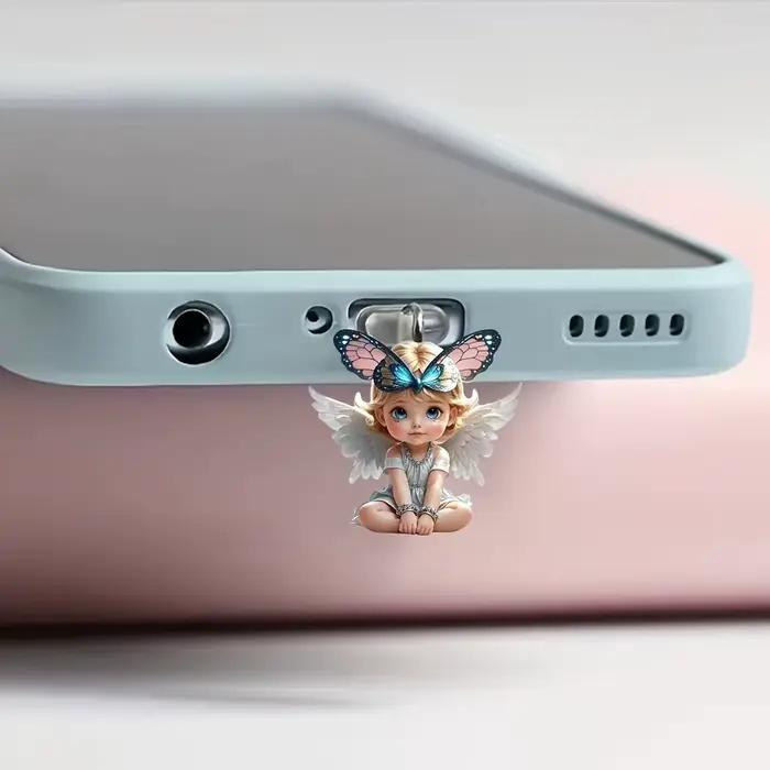 Breloque de téléphone féerique accessoire de téléphone connecteur pendentif papillon ange prise anti-poussière pour port de téléphone smartphone occasions spéciales cadeau unique