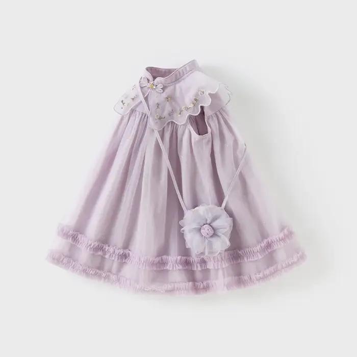 MACGirls-Robe de Princesse en Maille pour Bébé, Tenue Décontractée, à la Mode, Violet, avec Broderie