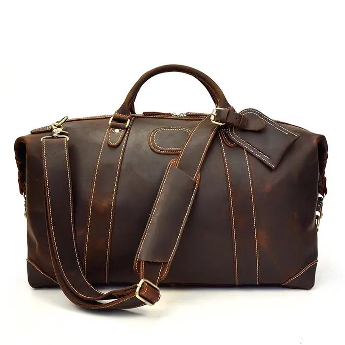 Sacs de voyage en cuir de cheval pour hommes, grand sac à main avec rivet, sac polochon en cuir de v