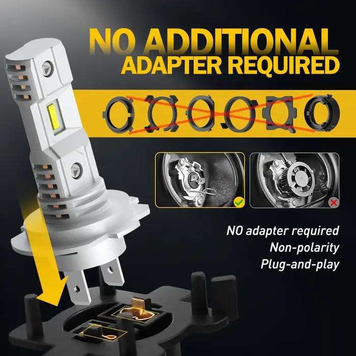 AUXITO 2 pièces H7 LED ampoule CSP puce phare sans ventilateur Super blanc lumineux 12V 1:1 Mini con