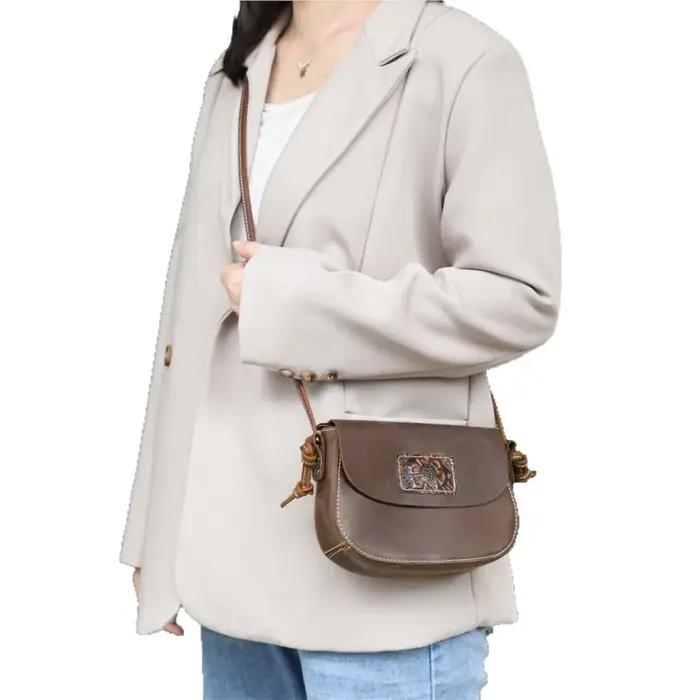 Sac à main pour femme en cuir Crazy Horse Johnature 2026 Nouveau sac bandoulière petit sac rétro en