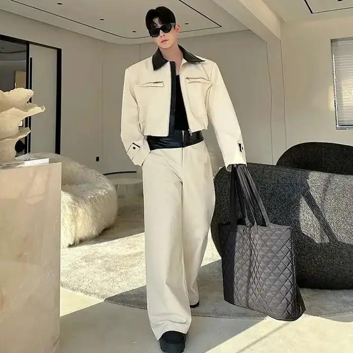 LUZHEN Original couleur contraste cou conception élégant manteau droit pantalons décontractés hommes