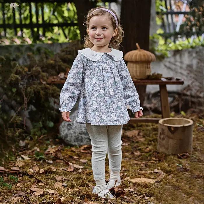 Dave Bella ensemble pantalon Long pour enfants automne doux mignon col de poupée fille imprimé haut
