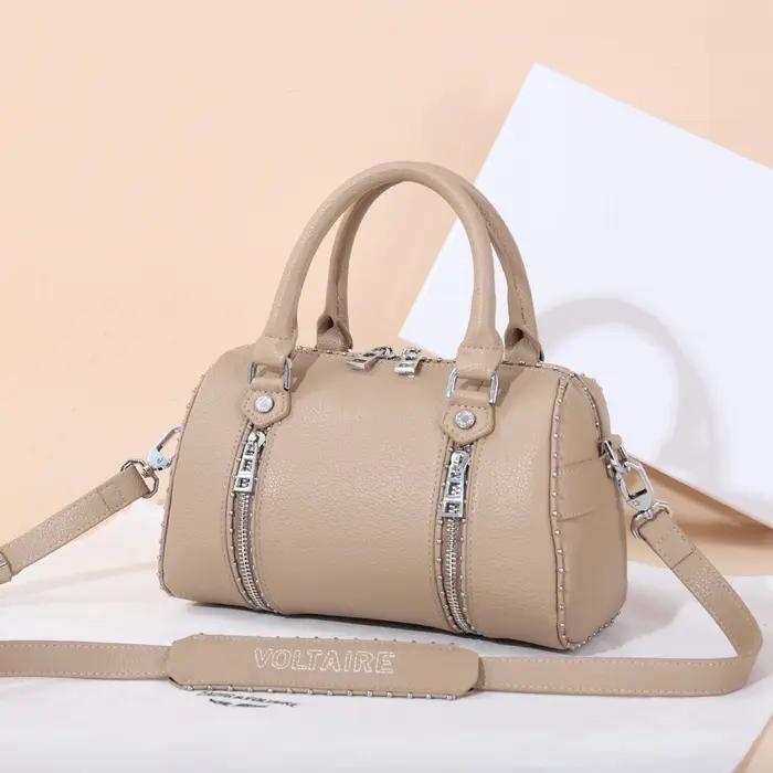 Nouveau style 2026 Sac Boston ZV pour femme - Sac bandoulière à poignée cloutée - Sac oreiller - Ave