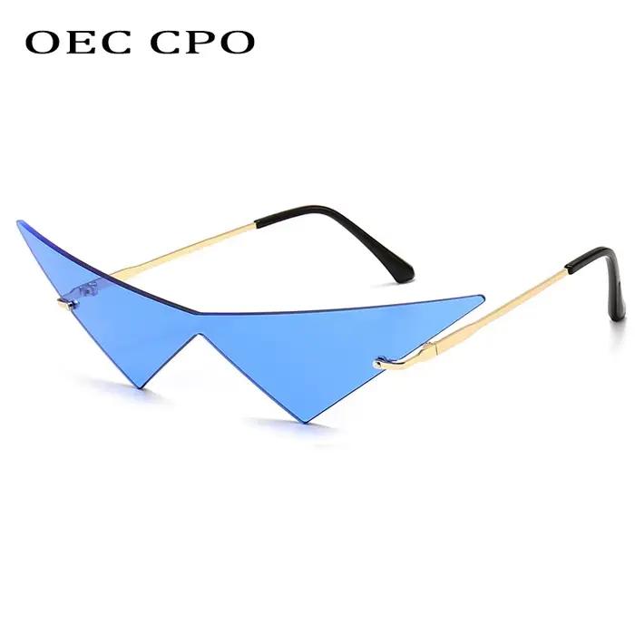 OEC CPO surdimensionné oeil de chat sans monture lunettes de soleil femmes mode une pièce lentille l