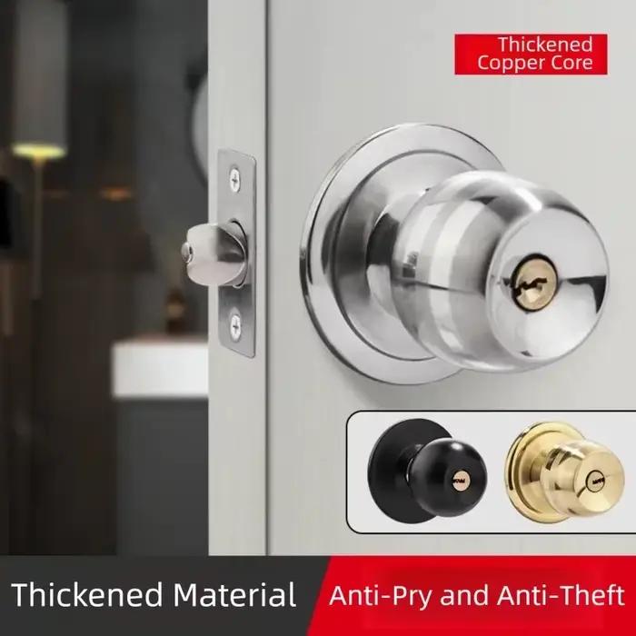 Poignées de porte rondes intérieures, poignées à clé, ensembles de serrures en acier inoxydable pour salle de bain, chambre