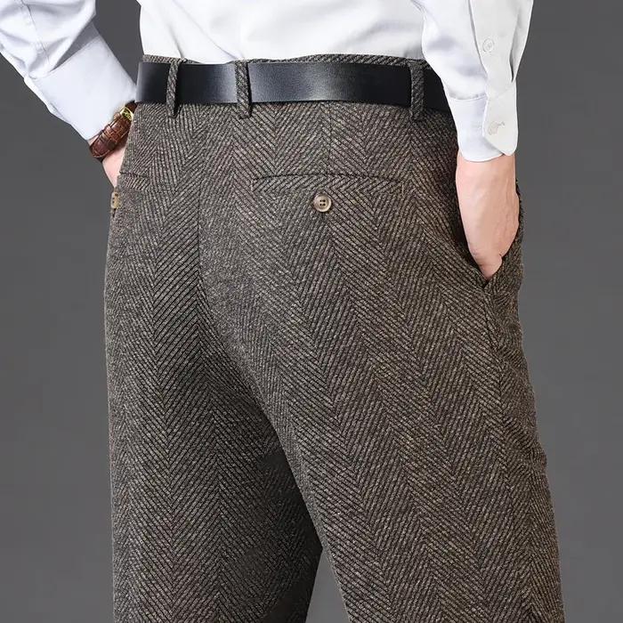 Pantalon de costume plat en cachemire pour hommes, ample, à carreaux, taille haute, classique, droit
