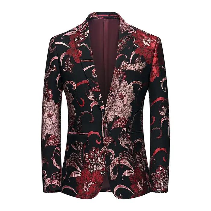 Veste Jacquard imbibée de fleurs pour hommes, blazer à bouton unique, manteau de scène de chanteur,