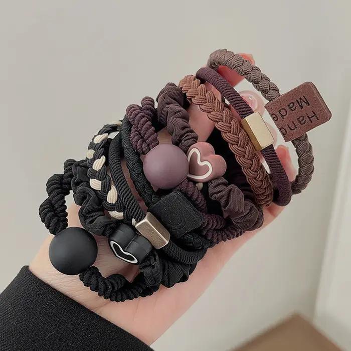 5 pièces/ensemble Styles mixtes attaches de cheveux haute élastique en forme de coeur élastique femm