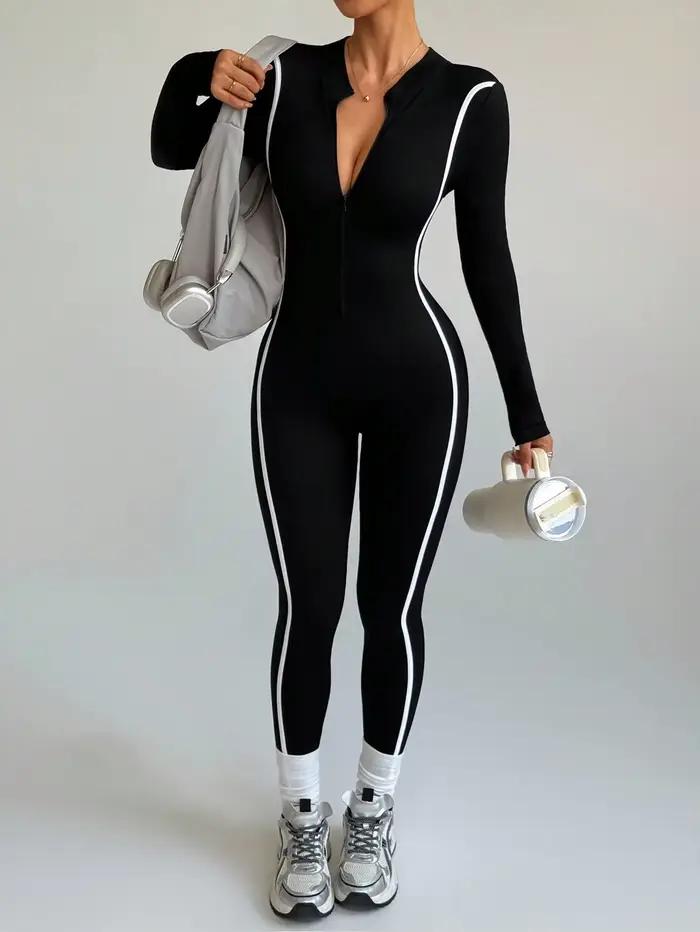 Body de Yoga à col montant et blocage de couleur rayé, vêtements de sport une pièce à séchage rapide