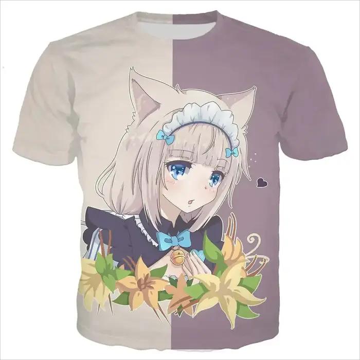 Nouveau Cool Tee Pour Hommes/femmes Nekopara Chocolat Vanille 3D Imprimé Mignon Anime À Manches Cour