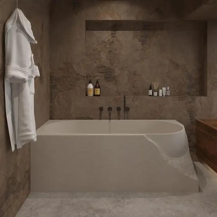 "Vignoire de trempage autoportante moderne Wabi Sabi – Baignoire en pierre de grotte artistique fait