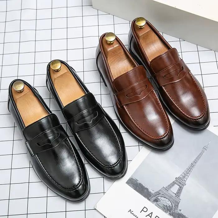 Chaussures habillées pour hommes, tendance, décontractées, en cuir, pour affaires, classiques, à enf