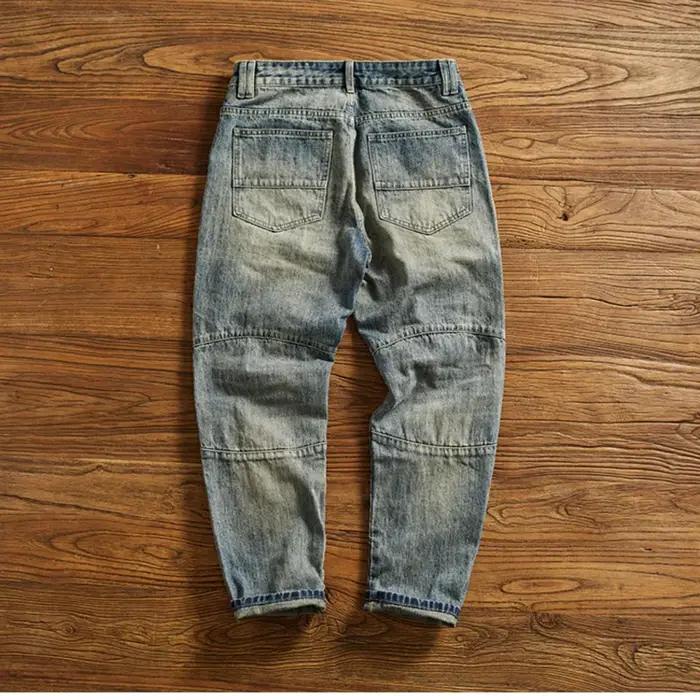 Machete épissage moto jean hommes américain vintage lavage pour faire vieux mince petite jambe droit