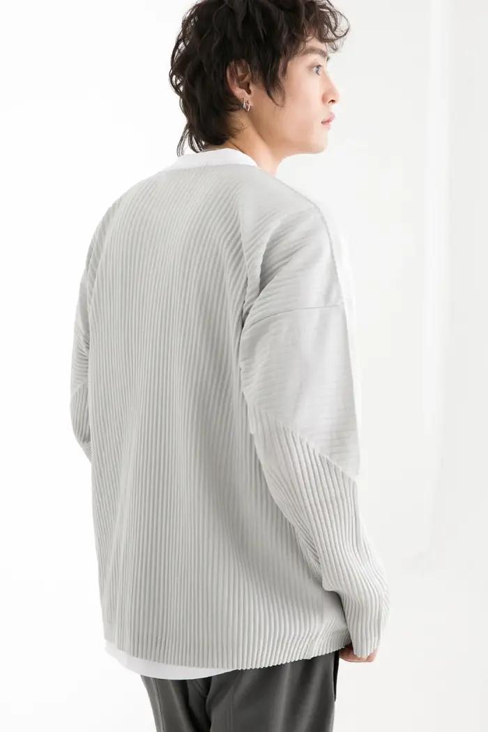 T-shirt plissé à manches longues pour hommes, haut décontracté, col rond, ata yake, adt