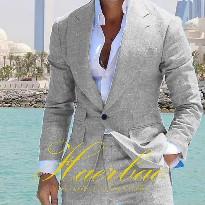 Smoking de marié de mariage imbibé de lin pour hommes, veste à revers formelle, blazer sur mesure, p