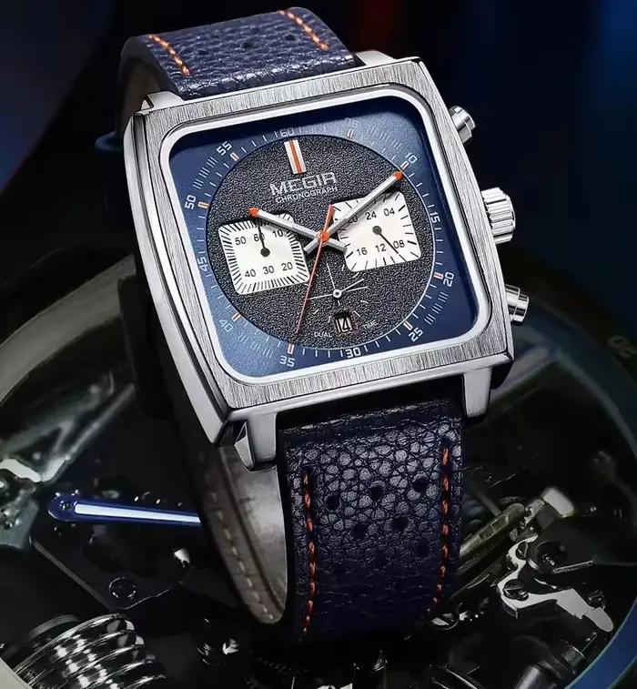 MEGIR 2182 luxe mode sport chronographe multi-fonctionnel militaire en cuir Date montres pour hommes