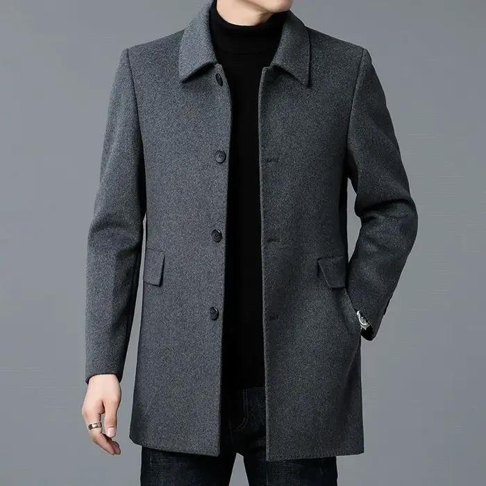Veste homme printemps-automne, simple, couleur unie, simple boutonnage, manteau professionnel mi-lon