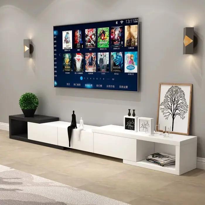 Meuble Tv étroit, Design brillant, en bois Normal, minimaliste, blanc, Meuble Tv moderne nordique, M