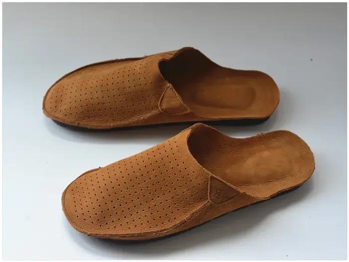 Pantoufles rétro perforées pour hommes, sandales d'été en cuir de vache