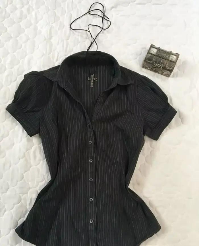 Vintage esthétique femmes personnalité Y2K mince vêtements mode chemises Harajuku à manches courtes