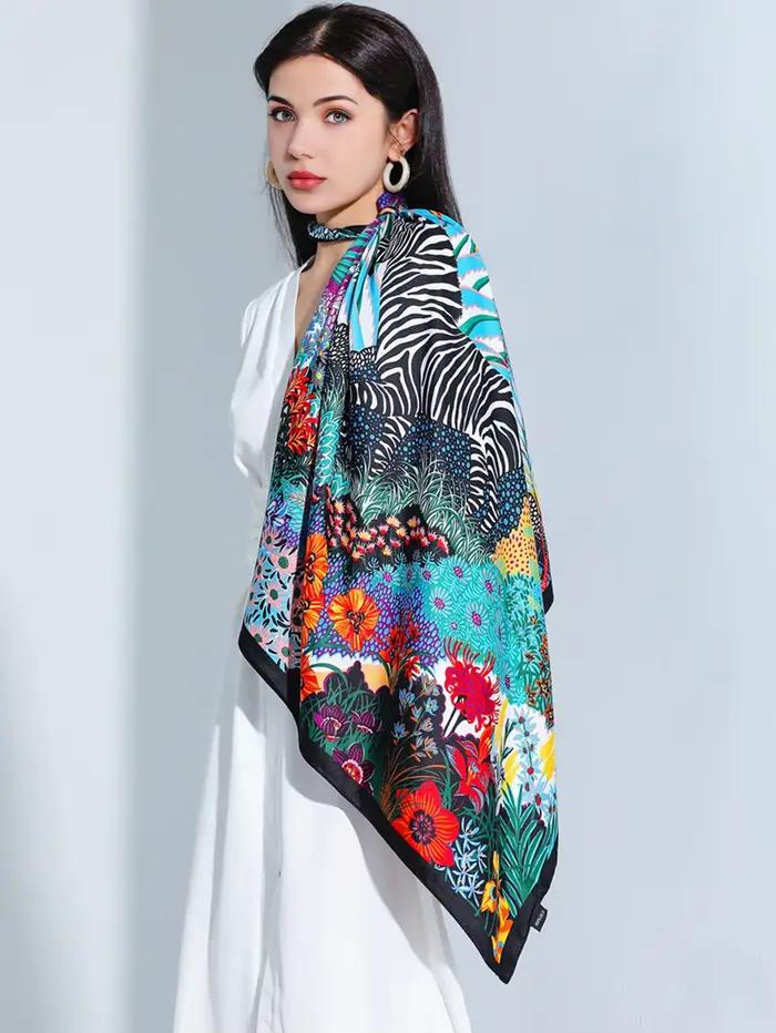 Marque de luxe carré Foulard en soie femmes Satin imprimé Hijab foulards musulman paréo Bandana femm