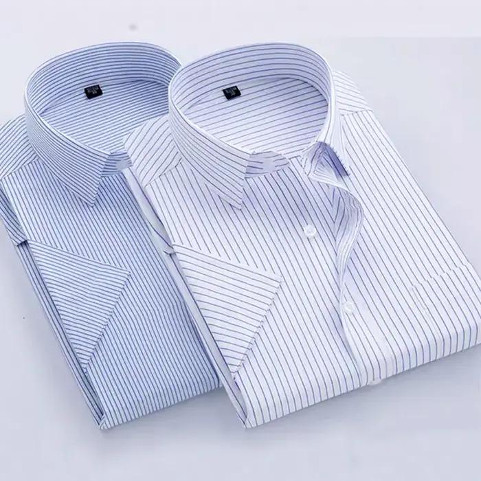 Chemise d'été à manches courtes pour hommes, mince, sociale, professionnelle, formelle, rayée, décon