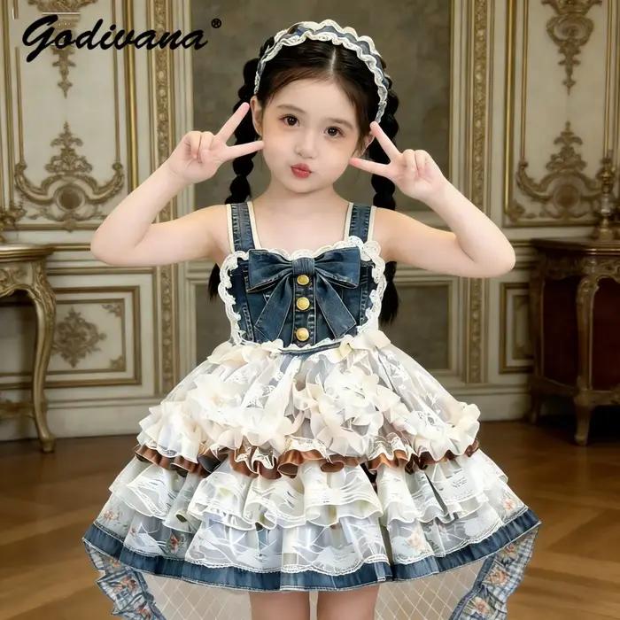 Robe d'été sans manches en jean et maille patchwork pour bébés filles, avec dentelle et tutu, idéale