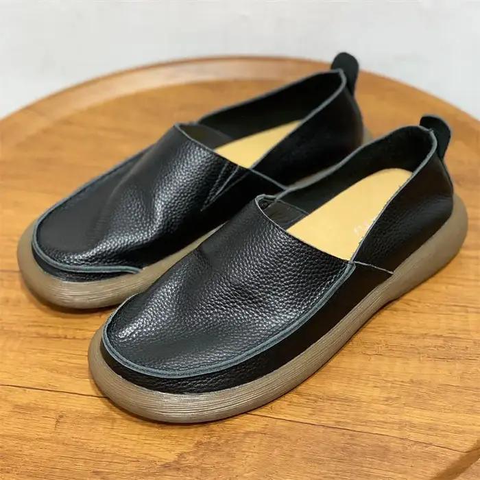 Chaussures d'été respirantes à bout large pour hommes, chaussures en cuir de vache unique, mocassins