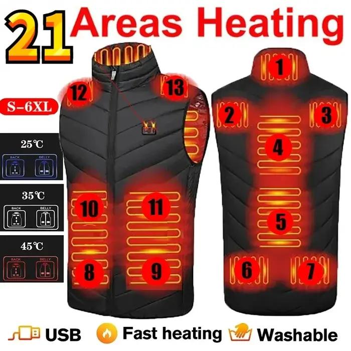 17 zones gilet auto-chauffant quatre interrupteurs contrôle hommes veste chauffante USB électrique c