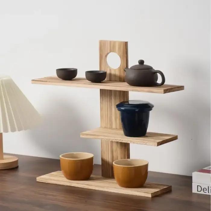 3-4 couches Style chinois supports de rangement en bois massif Design rétro service à thé en bois su