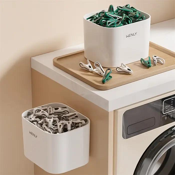 Épingles à vêtements avec panier de rangement, 24/36 pièces, pinces à linge en plastique suspendues,
