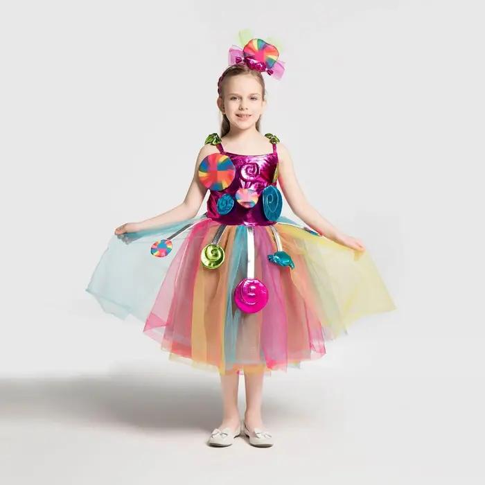 Filles arc-en-ciel sucette Costume princesse robe pourim Festival bonbons robe fantaisie carnaval an
