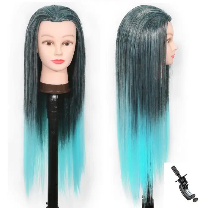 Modèle de tête de mannequin avec cheveux synthétiques longs, tête de mannequin tête de formation de