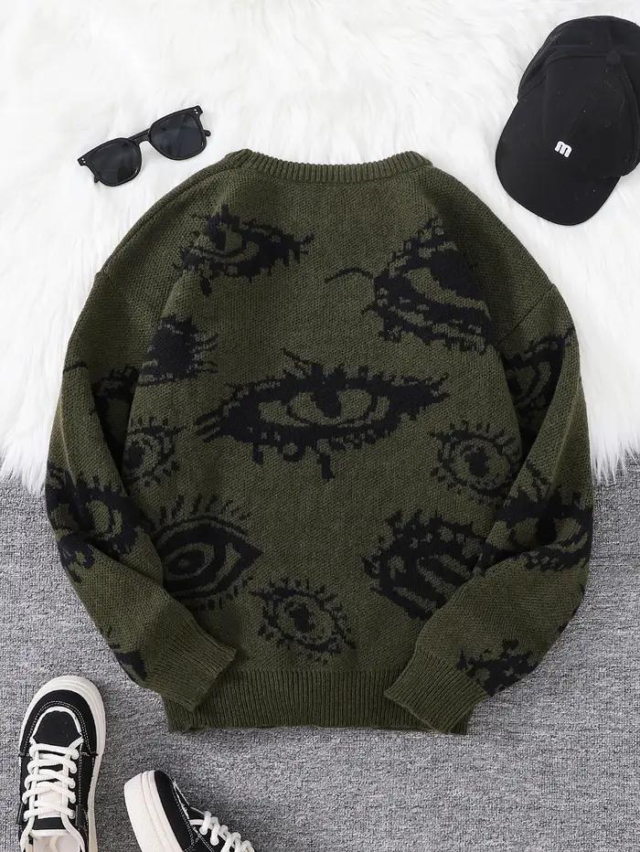 Nouveau populaire automne et hiver oeil abstrait motif Jacquard pull pull décontracté col rond trico