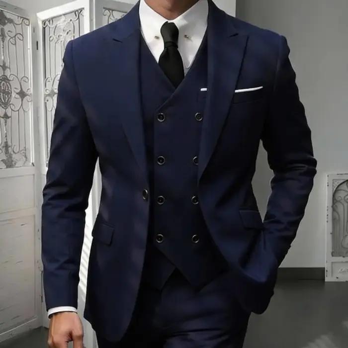 Ensemble de costume classique 3 pièces pour homme - Blazer ajusté à revers crantés avec gilet et pan