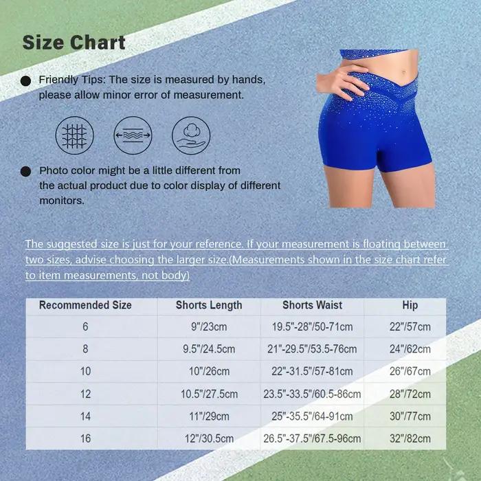 Short à ceinture élastique pour filles, strass scintillants, devant en V, pour patinage artistique,
